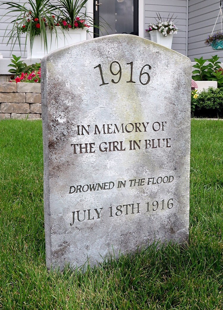 Girl In Blue Halloween Tombstone